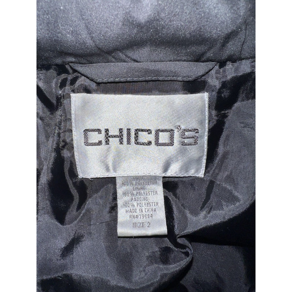 CHICO'S Jacket Size L (2) Black Polyester Puffer Zip Pocket Zippered Coat - Picture 7 of 7